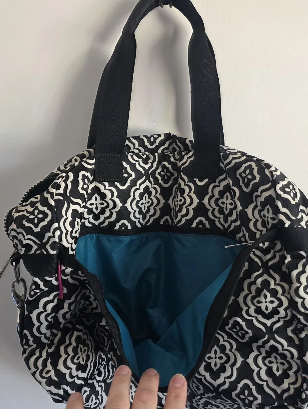 Brighton Large Duffle Weekender Travel Bag Black White Medallion.